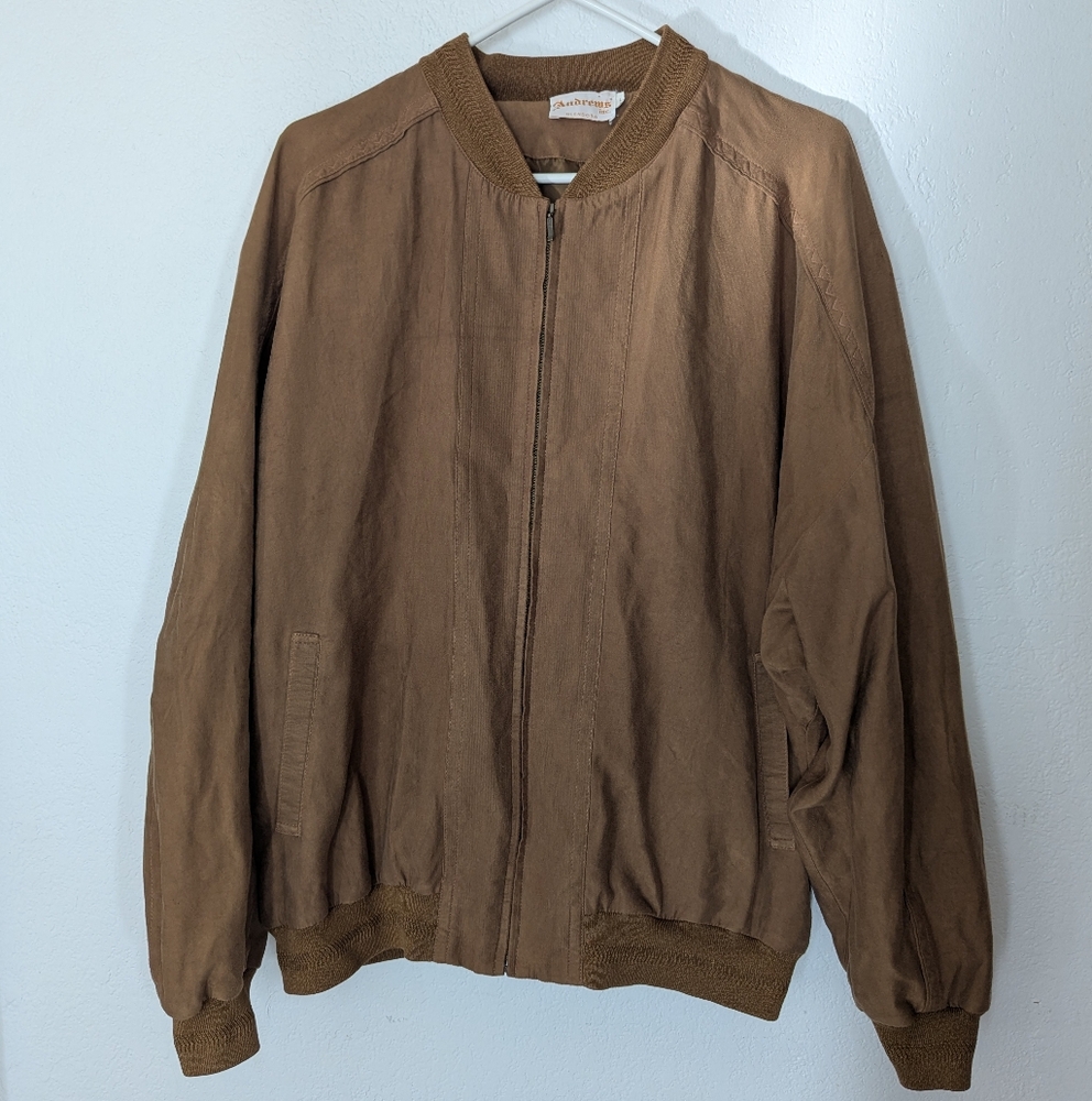 Vintage Andrews Inc Glendora Microfiber Bomber Jacket Size Large Golden Brown